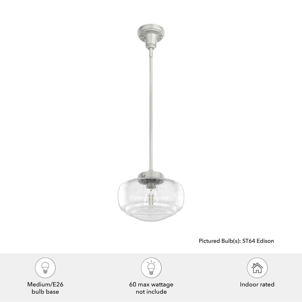Hunter Saddle Creek 10&quot; 1-Light Pendant with Clear Seeded Shade in Brushed Nickel, , large
