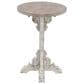 Maple and Jade Pedestal Scroll Accent End Table in Distressed White and Dark Brown, , large