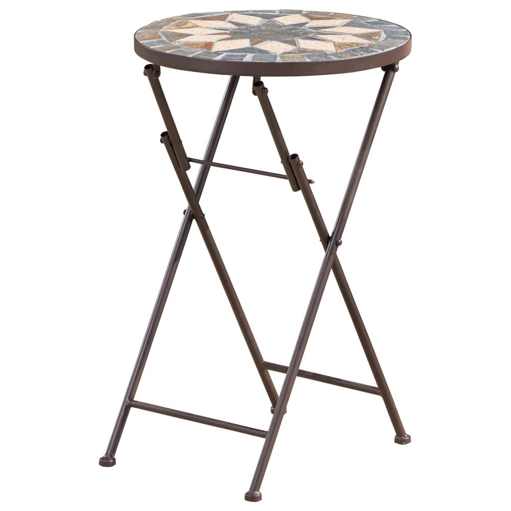 Hearth and Haven Silvester Outdoor Round Folding End Table in Beige and Black, , large