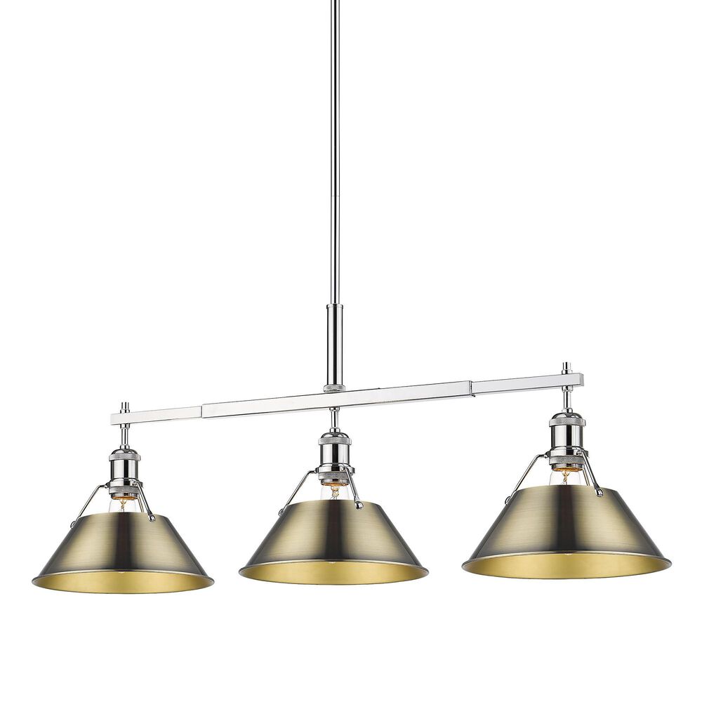 Golden Lighting Orwell 3-Light Linear Pendant with Aged Brass Shade in Chrome, , large