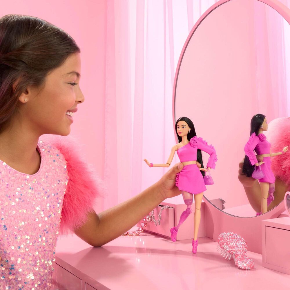 Barbie Deluxe Style Doll with Black Hair and Prosthetic Leg in Pink, , large