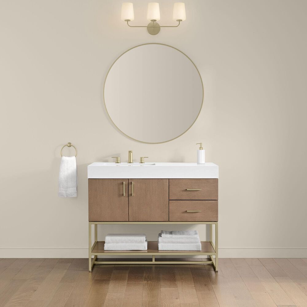 37B Mauri 42" Single Bathroom Vanity with Metal Base in Walnut Drift with High-Profile 4" White Composite Stone Top, , large