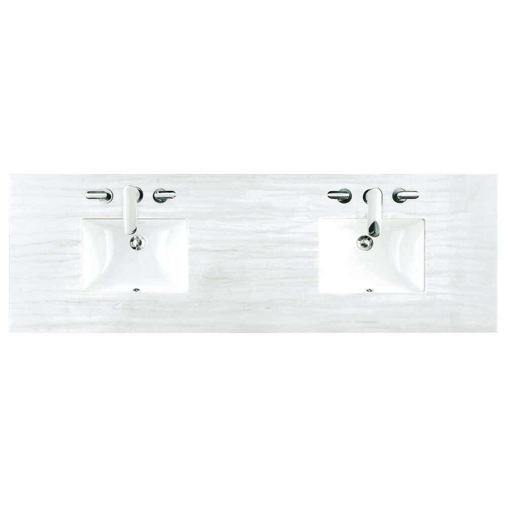 James Martin Vanities Laurent 72&quot; Double Bathroom Vanity in Light Natural Oak with 3 cm Arctic Fall Solid Surface Top and Rectangular Sinks, , large