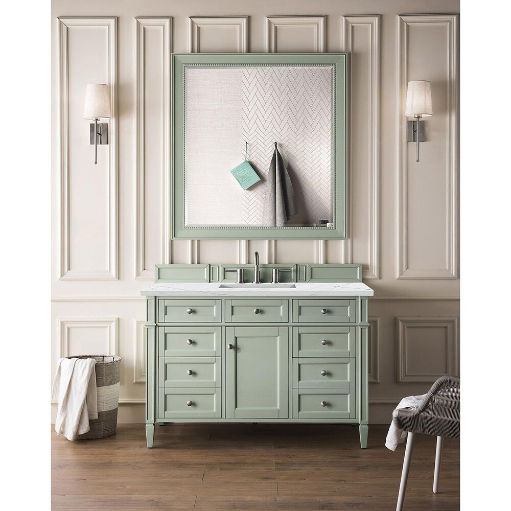 James Martin Vanities Brittany 48&quot; Single Bathroom Vanity in Sage Green with 3 cm Ethereal Noctis Quartz Top and Rectangular Sink, , large