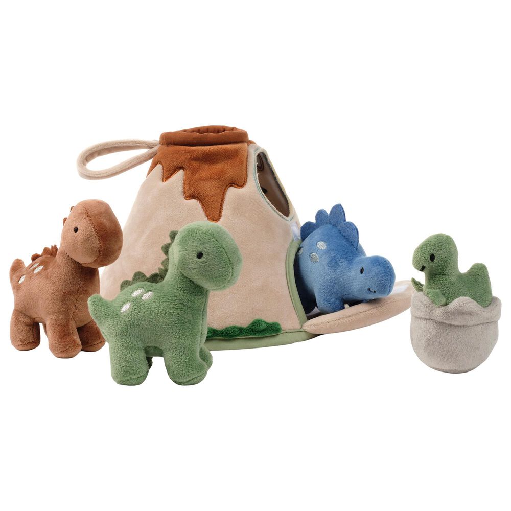 Lambs &amp; Ivy Dino-Might Plush Dinosaur Volcano Play Set in Blue, Gray, Brown and Sage Green, , large