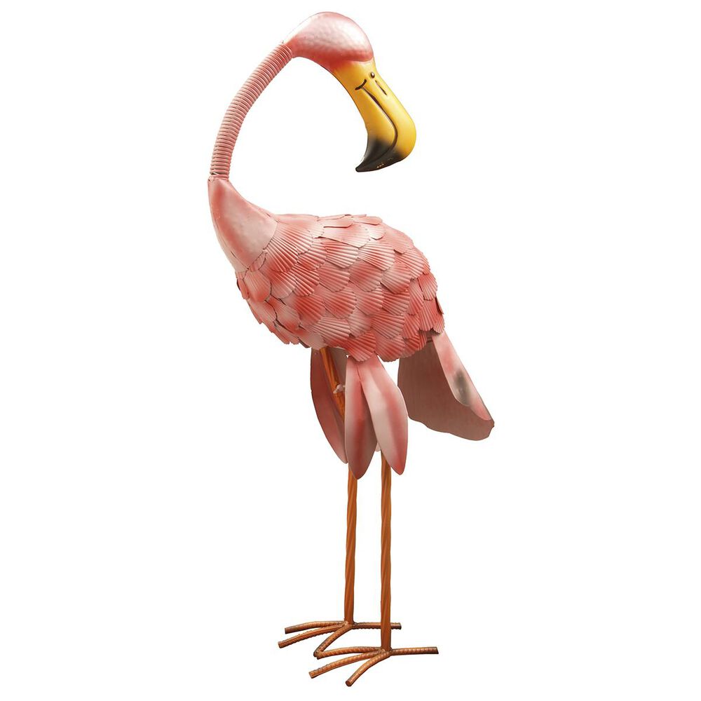 National Tree 32" Metal Perched Pink Flamingo , , large