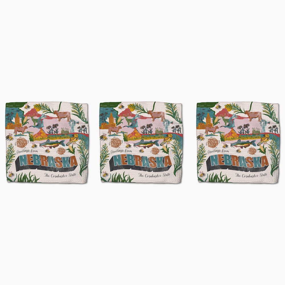 Geometry Greetings From Nebraska Dishcloth in Multicolor (Set of 3), , large