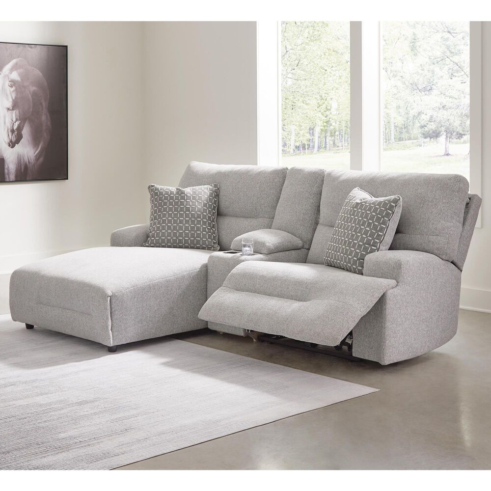 Ashley Acklen Place 3-Piece Power Left Facing Reclining Sectional with Console in Pewter, , large