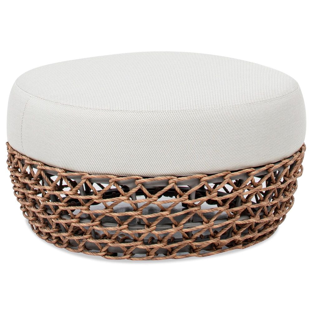 Hearth and Haven Willow 25" Round Patio Ottoman with Golden Brown Wicker Frame in Beige, , large