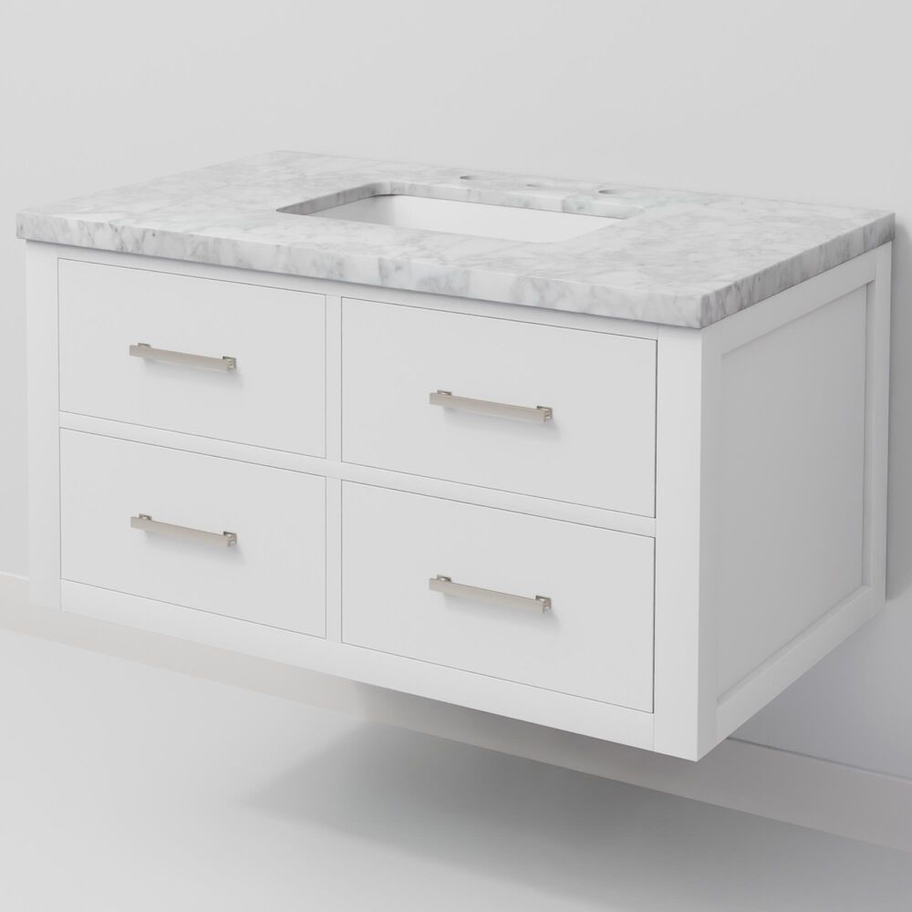 Lexora Home Castor 36" Single Bathroom Vanity in White with 2 cm White Carrara Marble Top and Rectangular Sink, , large