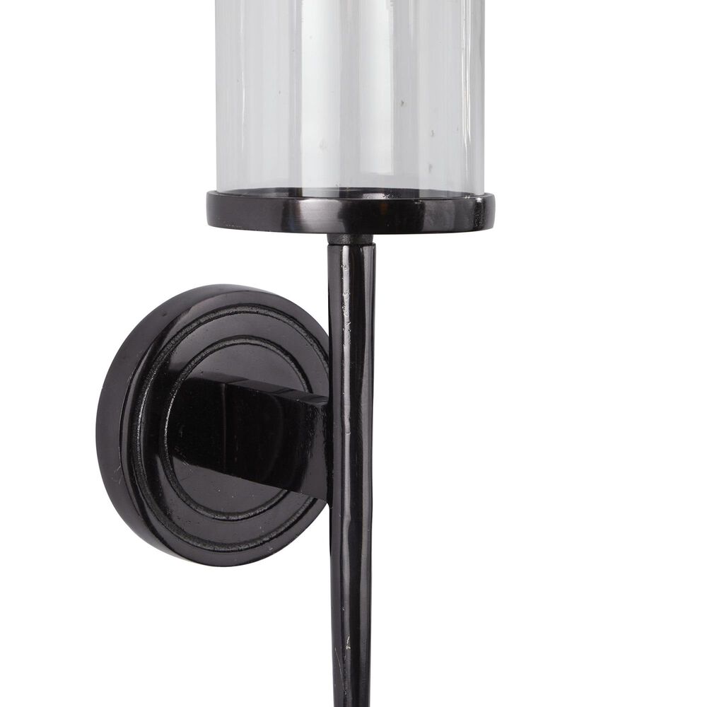 Maple and Jade 23&quot; Single Indoor/Outdoor Wall Mount Candle Holder in Polished Black and Clear, , large