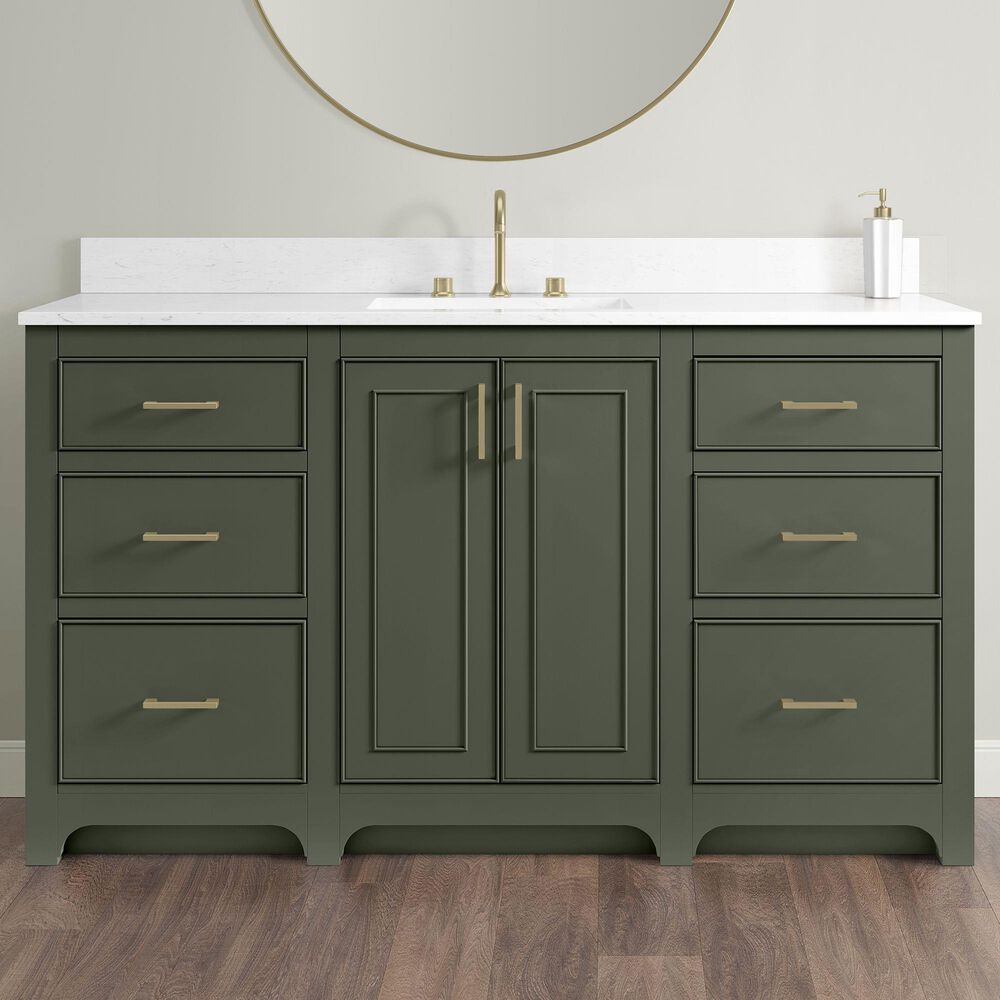 37B Lucerne 60" Single Bathroom Vanity in Deep Olive Green with Marble Top and Backsplash, , large