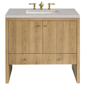 James Martin Vanities Hudson 36" Single Bathroom Vanity in Light Natural Oak with 3 cm Carrara White Marble Top and Rectangular Sink, , large