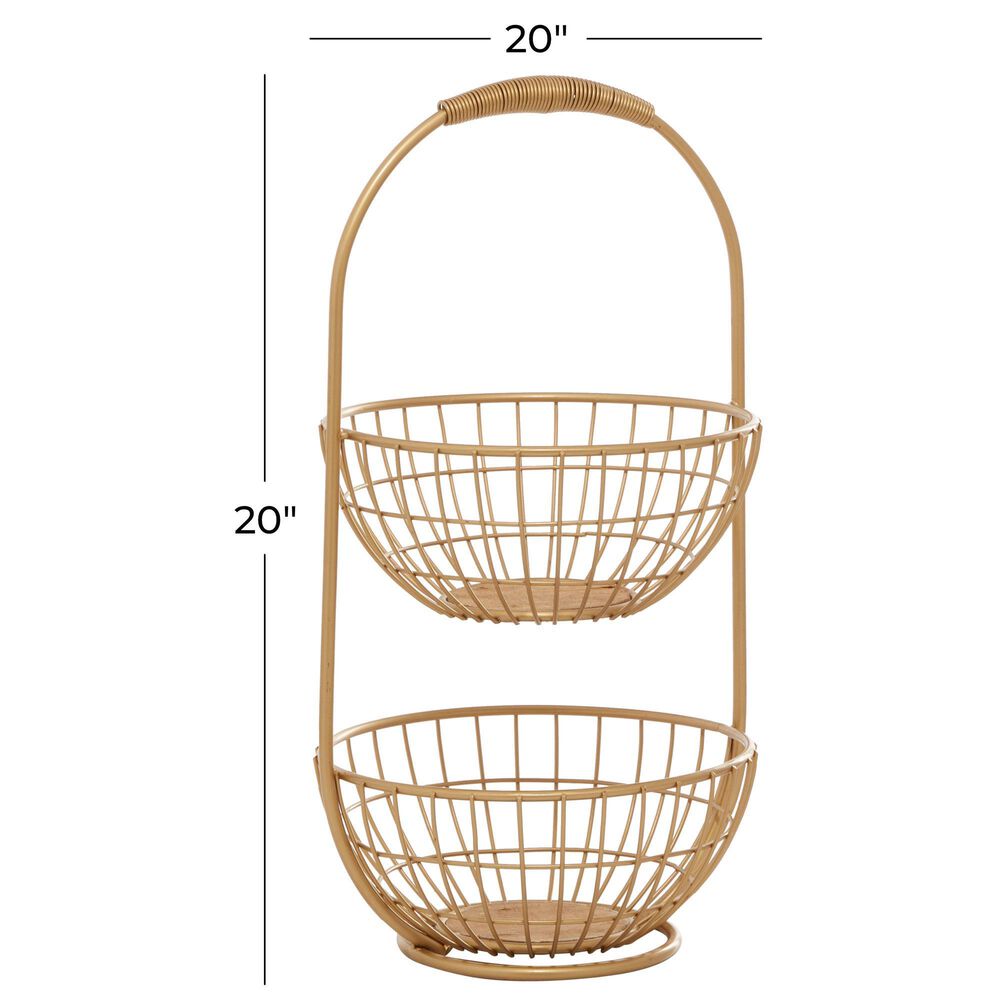 Maple and Jade 20&quot; Traditional Metal Storage Basket in Gold, , large