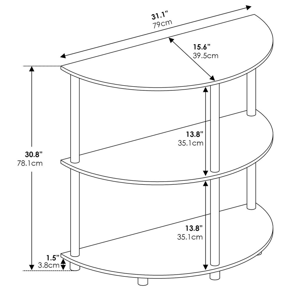 HOMLUX Turn-N-Tube 3-Tier Half Round Console Table in Black Oak, , large