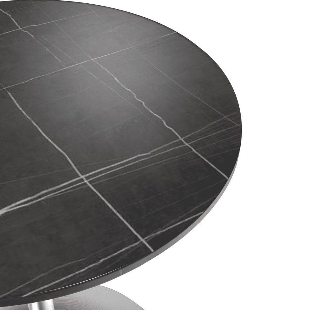 Leisuremod LeisureMod Verve Collection 48 Round Dining Table, Brushed Chrome Base with Sintered Stone Black Top, , large