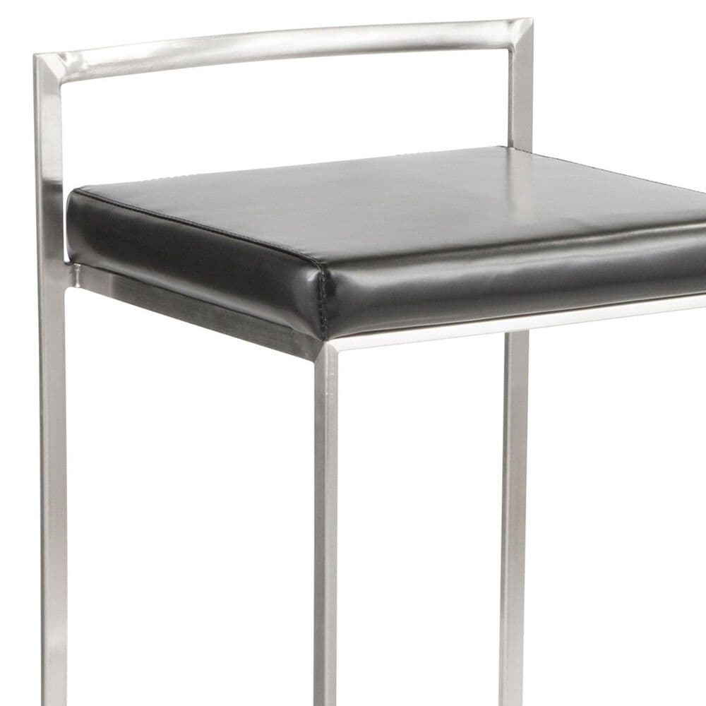 LumiSource Fuji Stackable Counter Stool with Black Faux Leather in Brushed Stainless Steel &#40;Set of 2&#41;, , large