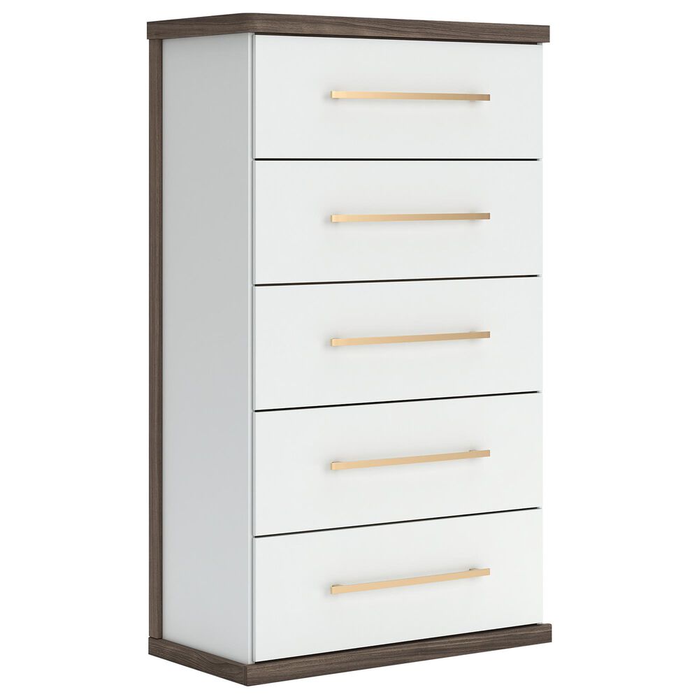 Ashley Kendanport King Upholstered Bed with Dresser, Chest, and Two Nightstands in Brown and White, , large