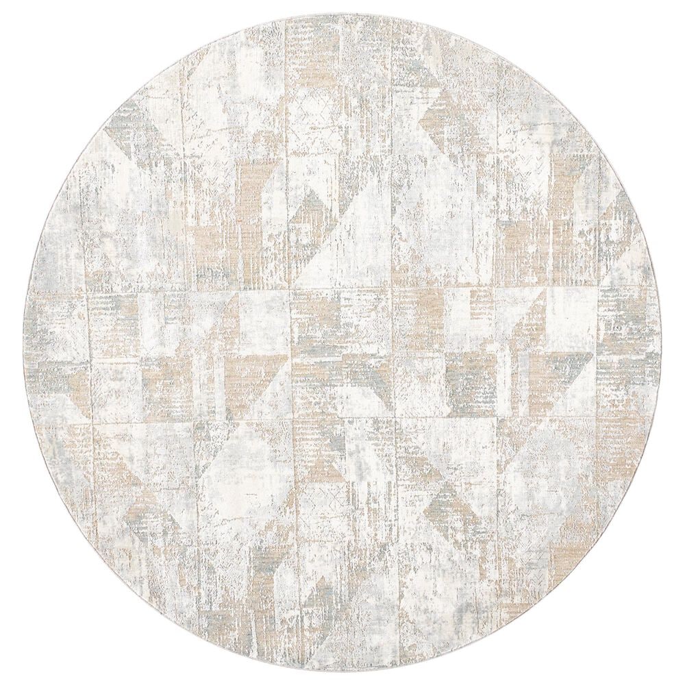 Surya Brunswick 5"3" Round Cream, Light Slate, Blue, Olive, Seafoam and Taupe Area Rug, , large