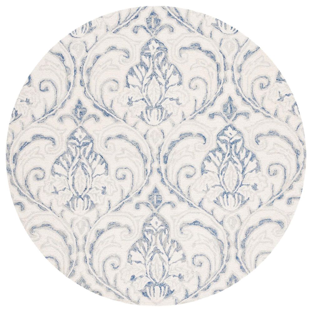 Safavieh Micro-Loop MLP532A 5" Round Ivory and Blue Area Rug, , large