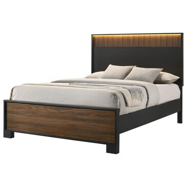 Crown Mark Nemy Queen Panel Bed with Headboard Lighting in Brown, , large