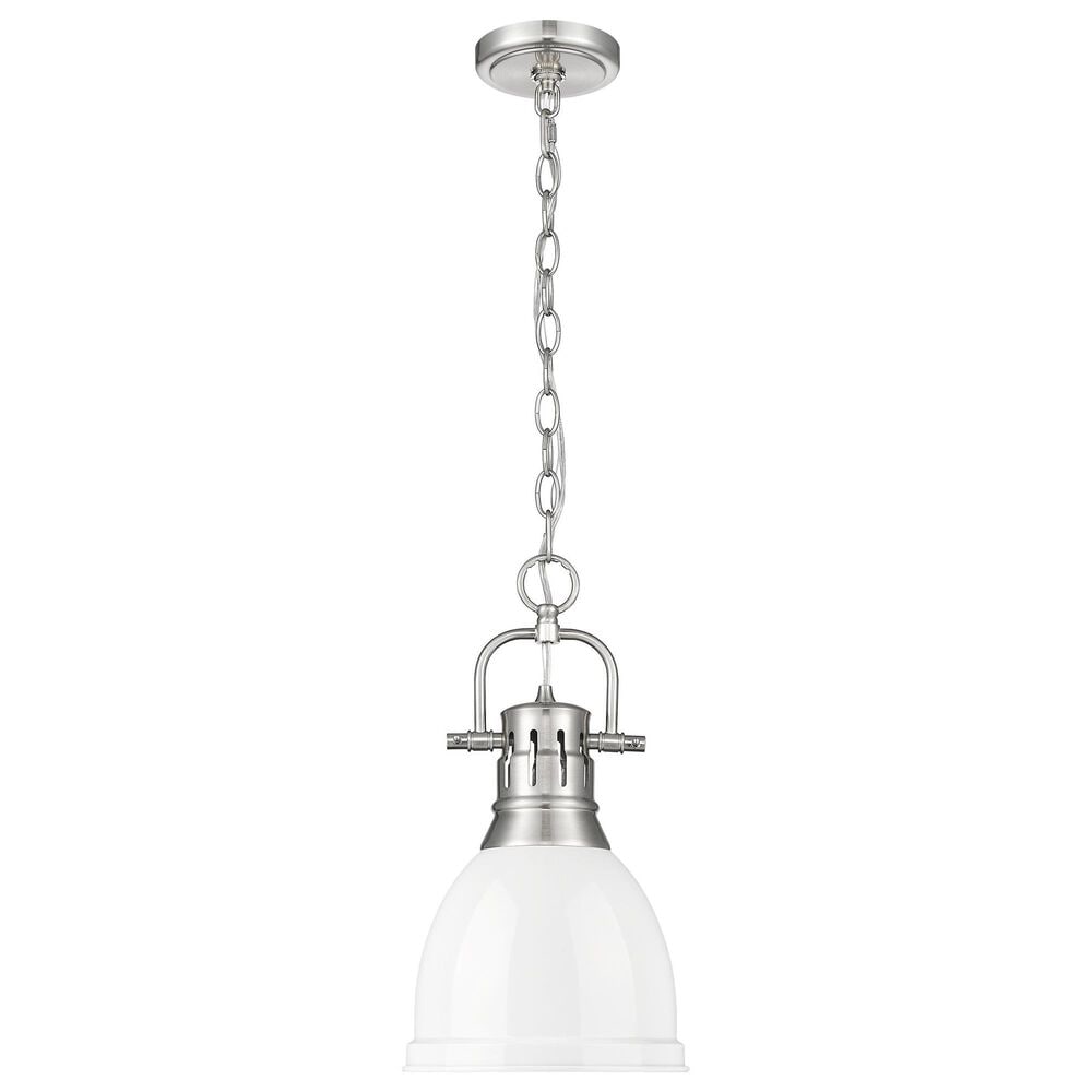 Golden Lighting Duncan 1-Light Small Pendant with Chain and White Shade in Pewter, , large