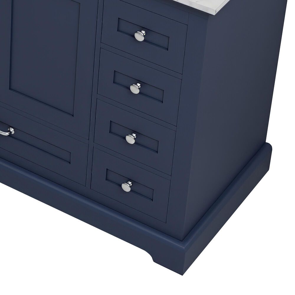 Lexora Home Dukes 84&quot; Double Bathroom Vanity in Navy Blue with 2 cm White Carrara Marble Top and Rectangular Sinks, , large