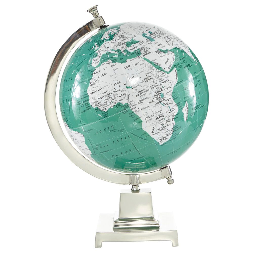 Maple and Jade 12" x 18" Globe in Teal, White and Silver, , large