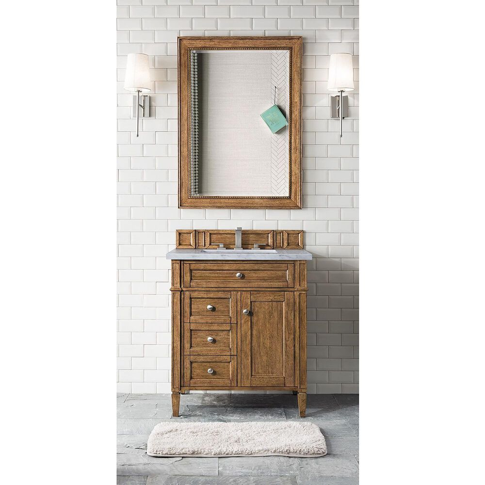 James Martin Vanities Brittany 30&quot; Single Bathroom Vanity in Saddle Brown with 3 cm Eternal Jasmine Pearl Quartz Top and Rectangular Sink, , large