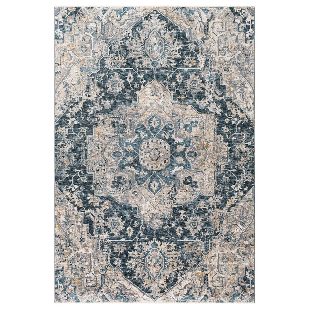 Surya Cardiff CDF-2307 Deep Teal, Blue, Light Gray, Medium Gray, Charcoal and Camel 6"7" x 9"6" Area Rug, , large