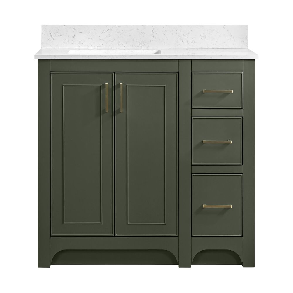 37B Lucerne 36" Single Bathroom Vanity Cabinet in Deep Olive Green with Marble Top and Backsplash, , large