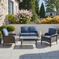 HOMLUX 4-Piece Patio Conversation Set with Grey Wicker in Denim Blue, , large