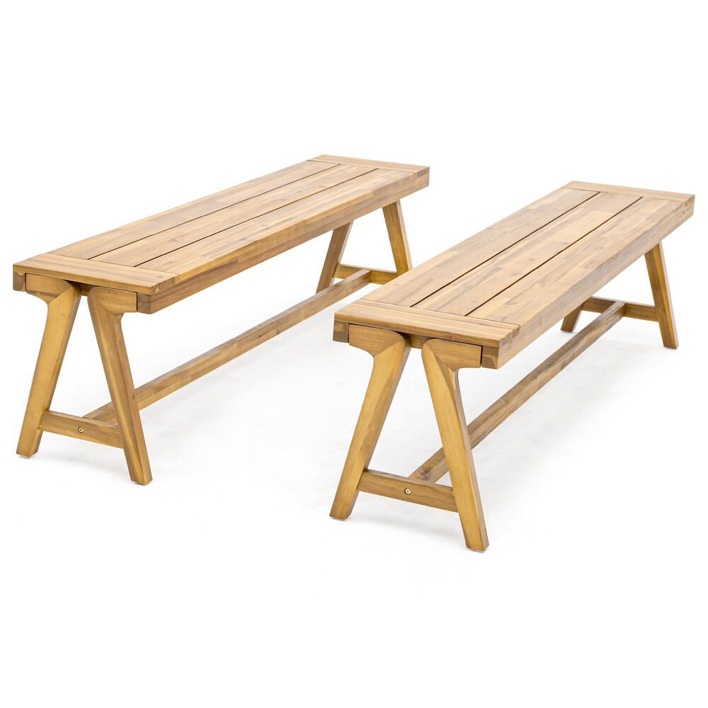 Hearth and Haven Outdoor Dining Bench in Light Teak (Set of 2), , large