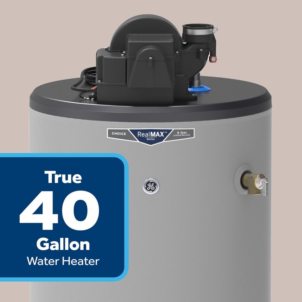 GE Appliances RealMAX Choice 40-Gallon Tall Natural Gas Power Vent Low-NOx Water Heater in Gray, , large