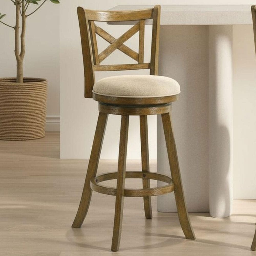 Armen Living Kodi Swivel Bar Height Stool with Light Scone Upholstery in Sepia Brown, , large
