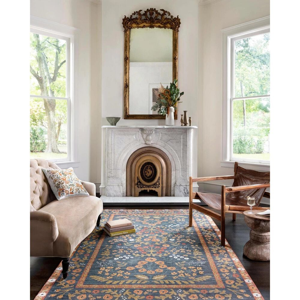 Rifle Paper Co. x Loloi Fiore FIO-01 7&#39;10&quot; x 10&#39; Navy and Rust Area Rug, , large