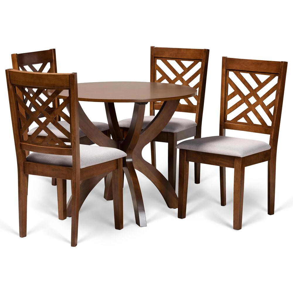 Baxton Studio Edona 5-Piece Dining Set in Grey/Walnut Brown, , large
