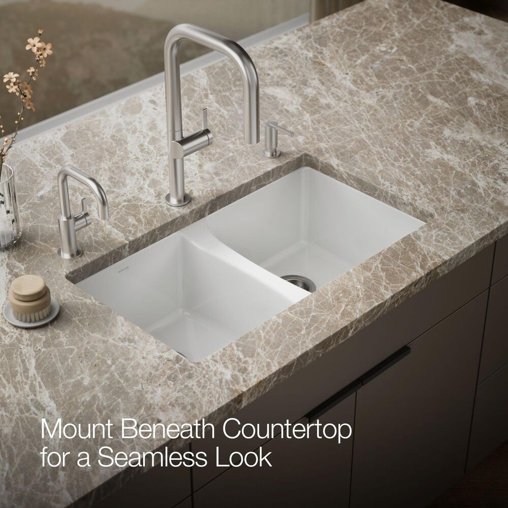 Kohler Deerfield 33" Undermount Double-Bowl Kitchen Sink in White, , large
