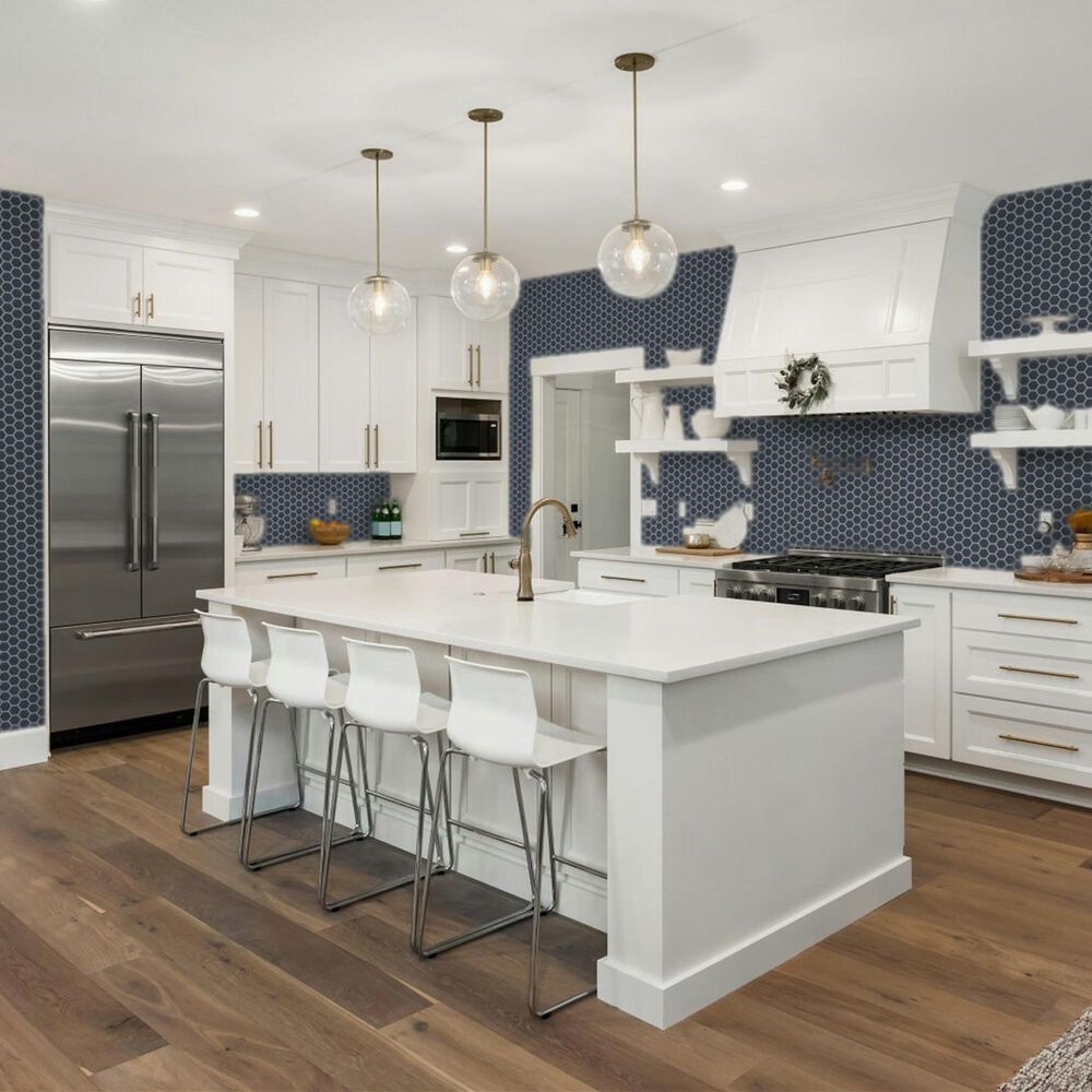 Emser Savvy Navy 2" Hexagon on 11" x 12" Glazed Porcelain Mosaic Sheet, , large