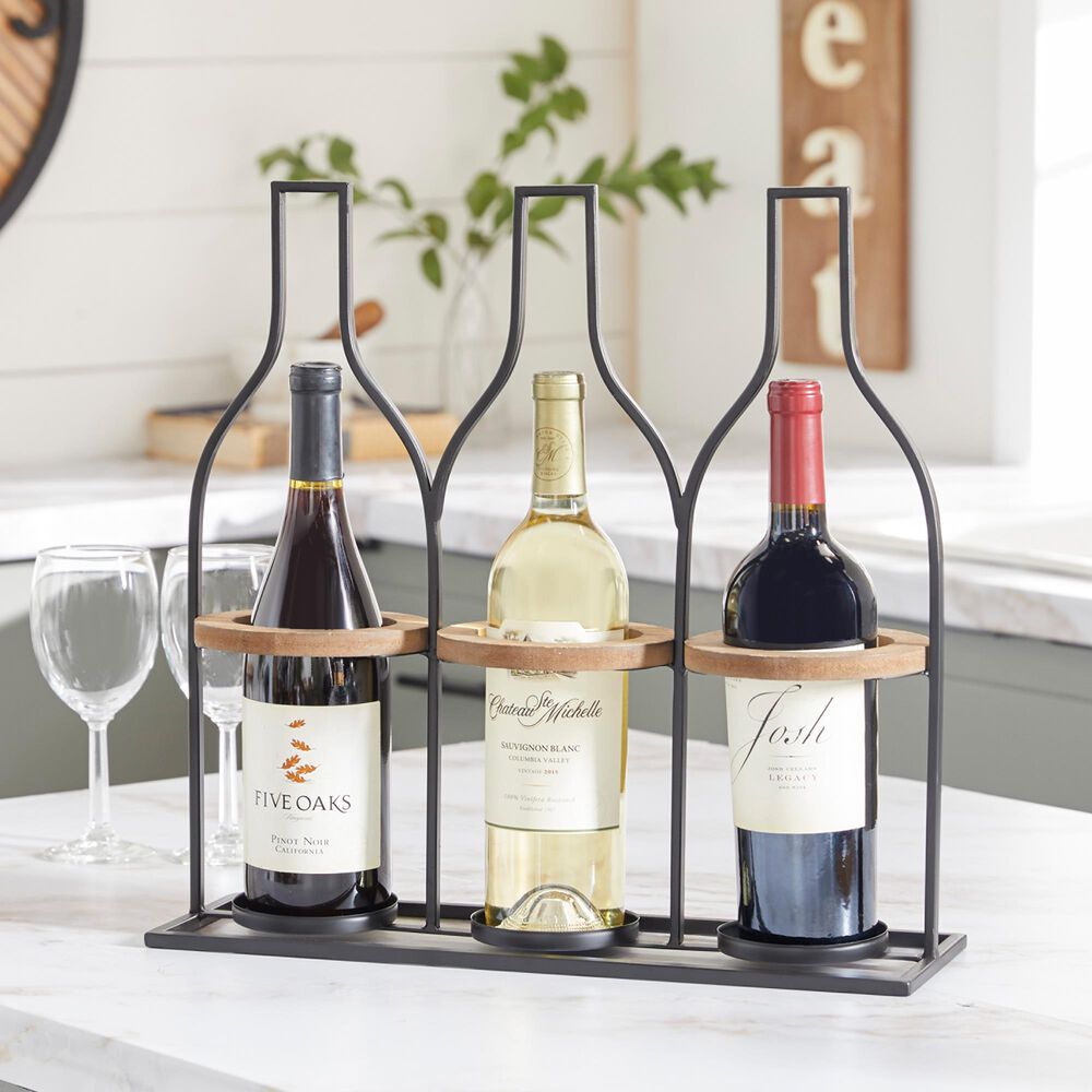Maple and Jade 3-Compartment Farmhouse Wine Holder in Black, , large