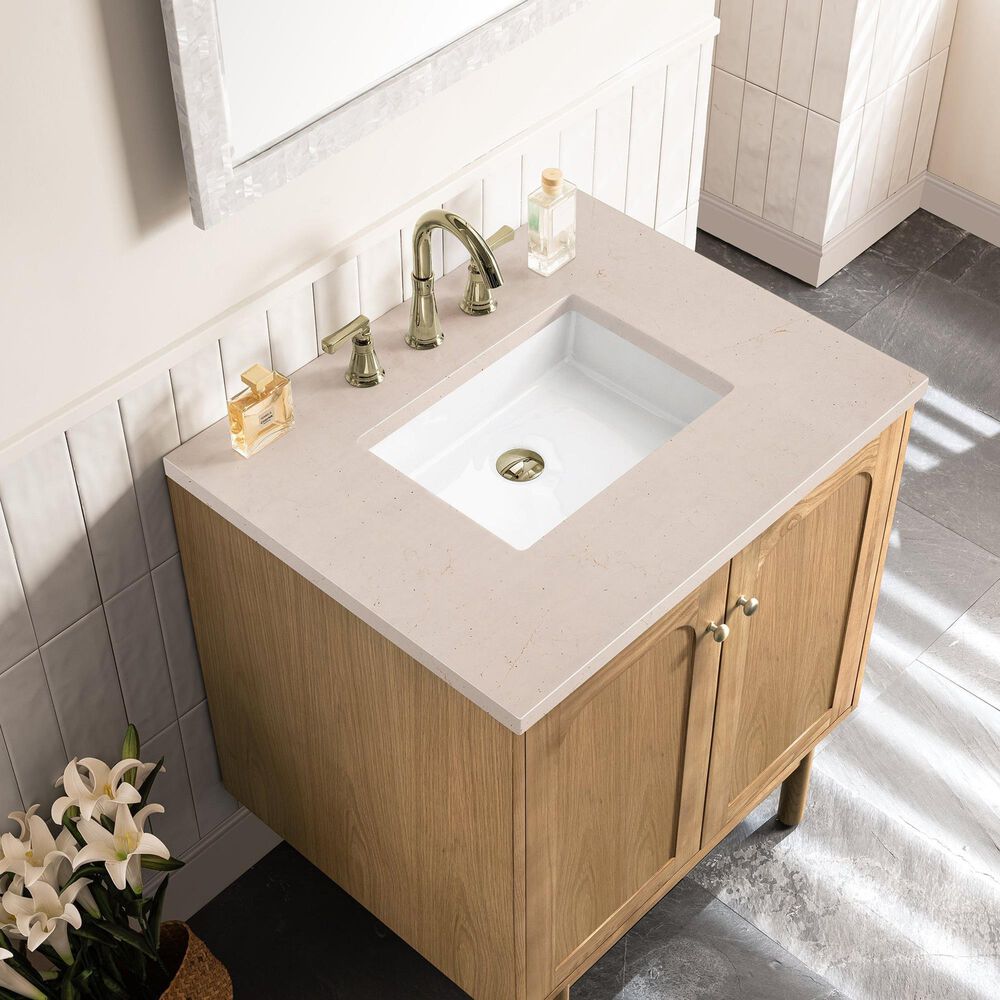 James Martin Vanities Laurent 30&quot; Single Bathroom Vanity in Light Natural Oak with 3 cm Eternal Marfil Quartz Top and Rectangular Sink, , large