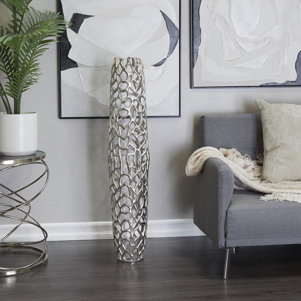 Maple and Jade 45&quot; Cutout Coral Decorative Vase in Satin Silver, , large