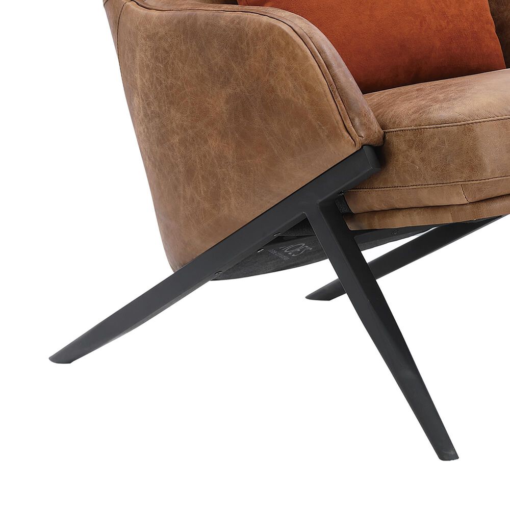 Moe&#39;s Home Collection Amos Leather Accent Chair with Orange Velvet Pillow in in Brown, , large