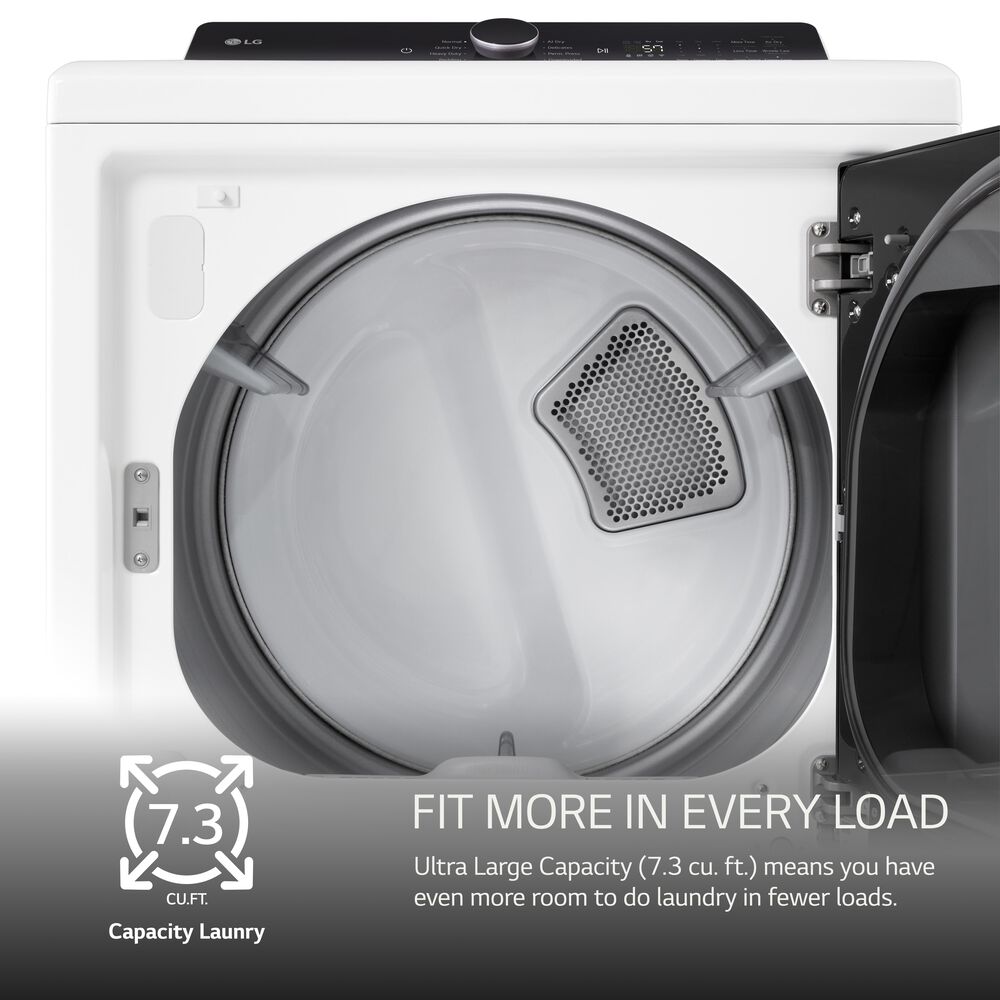 LG 7.3 Cu. Ft. Rear Control Electric Dryer with LG EasyLoad Door and AI Sensing in Alpine White, , large