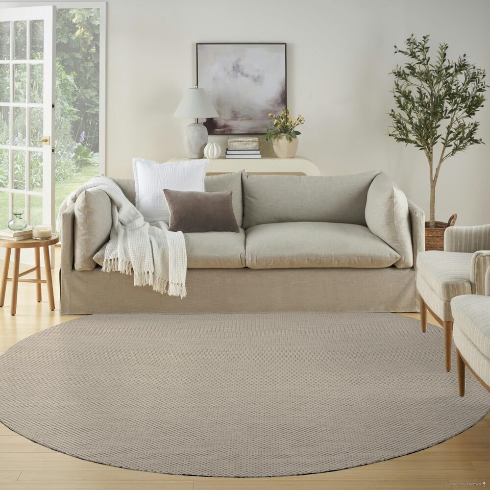 Nourison Courtyard Ivory and Silver 8&#39; Round Indoor/Outdoor Area Rug, , large