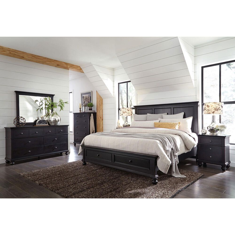 Riva Ridge Oxford 5 Piece King Storage Panel Bedroom Set in Black, , large