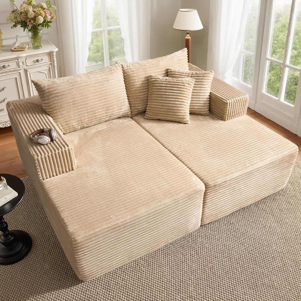 HOMLUX Sectional Sofa, with High-Density Foam and Comfortable Seating in Beige, , large