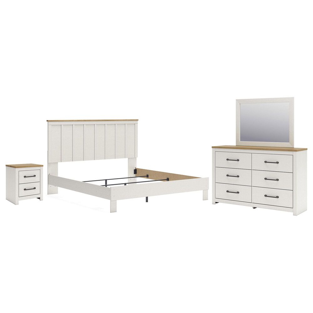 Ashley Linnocreek 4-Piece King Bedroom Set in White and Warm Brown, , large