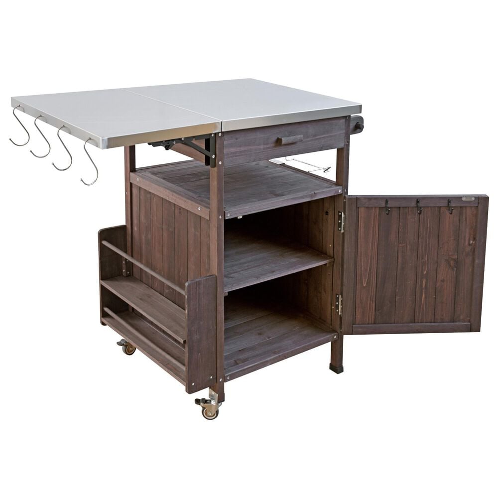 HOMLUX 40.5" Outdoor Kitchen Island with One Drawer in Brown and Stainless Steel, , large