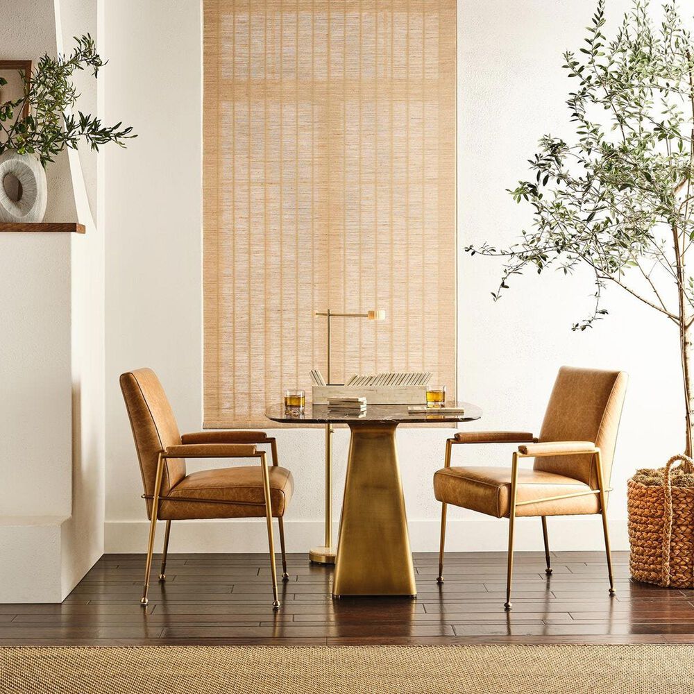 Uttermost Maxim Arm Chair in Light Antique Brass and Top Grain Leather in Parchment, , large